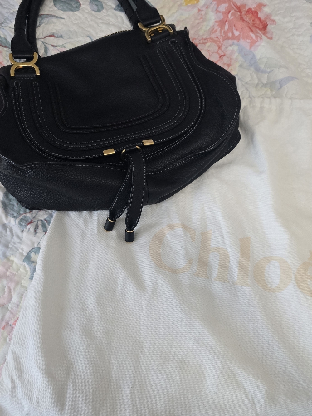 Chloe Black Pebbled Leather Crossbody with Gold Hardware